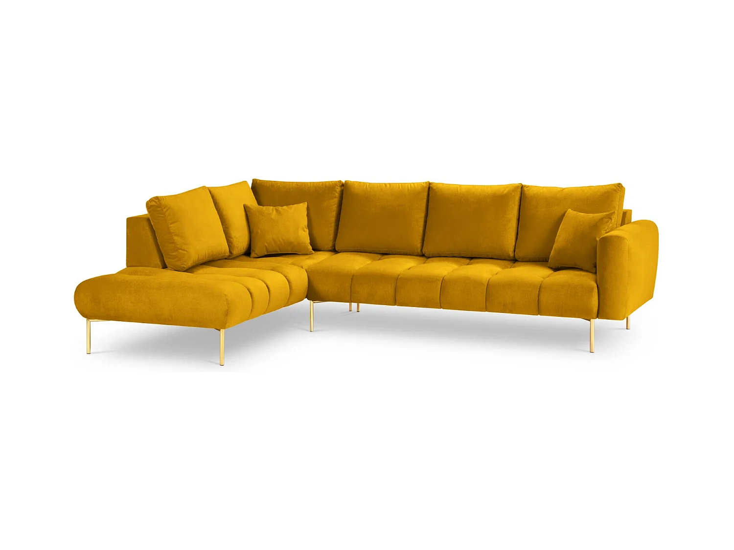 Cosmopolitan Design - Linker hoekbank "Hastings" 5 zitplaatsen, Flueel, GEEL - 301x216x75cm