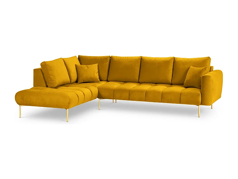 Cosmopolitan Design - Sofá de canto esquerdo "Hastings" 5 lugares em veludo amarelo - 301x216x75cm