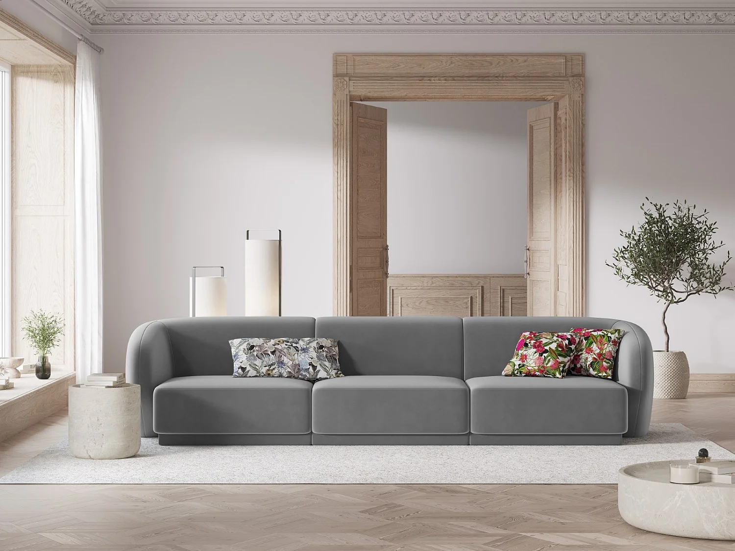 CXL by Christian Lacroix - Canapé modulable "Lionel" 3 places en velours terracotta - 266x93x74cm