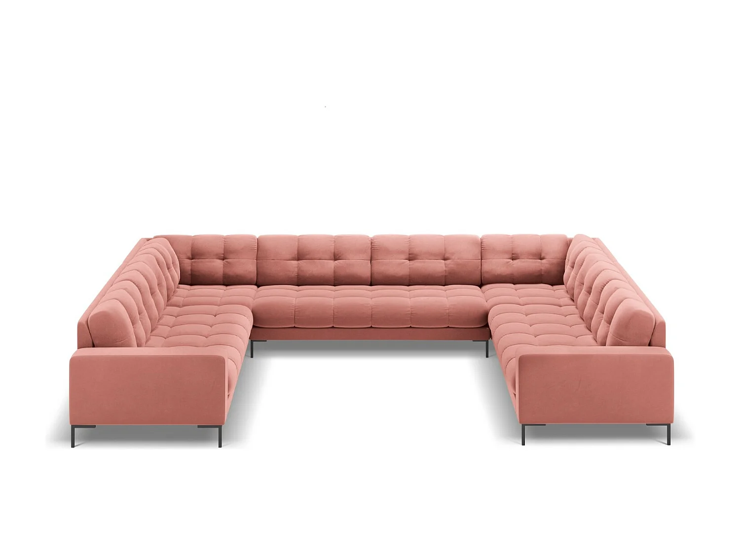 Cosmopolitan Design - Sofá panorâmico "Bali" 9 lugares em veludo rosa - 327x256x75cm