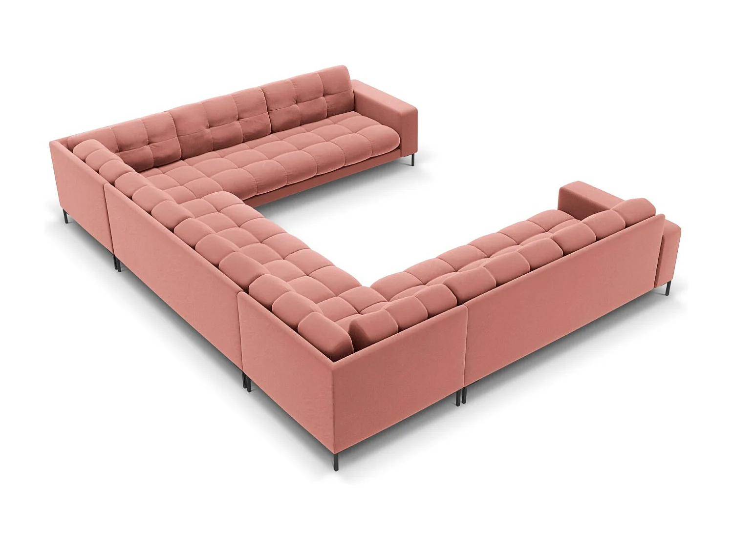 Cosmopolitan Design - Sofá panorâmico "Bali" 9 lugares em veludo rosa - 327x256x75cm