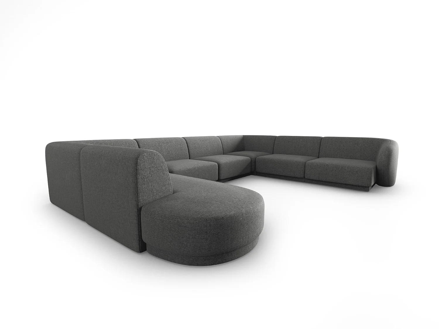 CXL by Christian Lacroix - Canapé d'angle droit panoramique modulable "Lionel" 8 places en chenille gris foncé mélange - 342x323x74cm