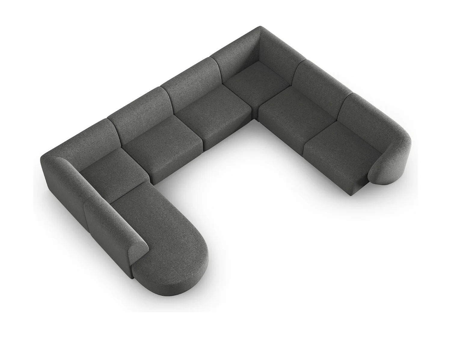 CXL by Christian Lacroix - Canapé d'angle droit panoramique modulable "Lionel" 8 places en chenille gris foncé mélange - 342x323x74cm