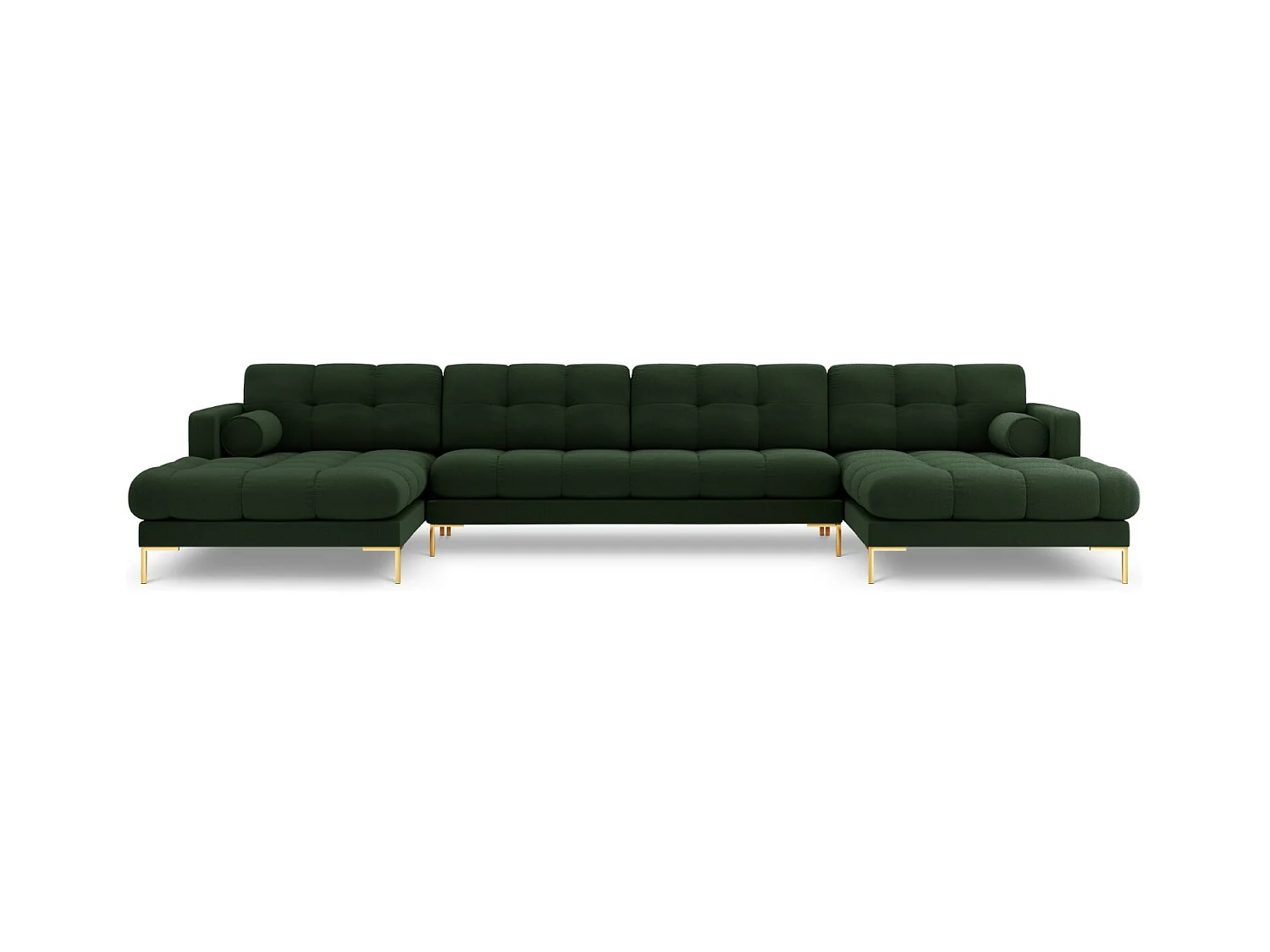 Cosmopolitan Design - Panoramische bank "Bali" 7 zitplaatsen, Structurele stof, Donkergroen - 383x185x75cm