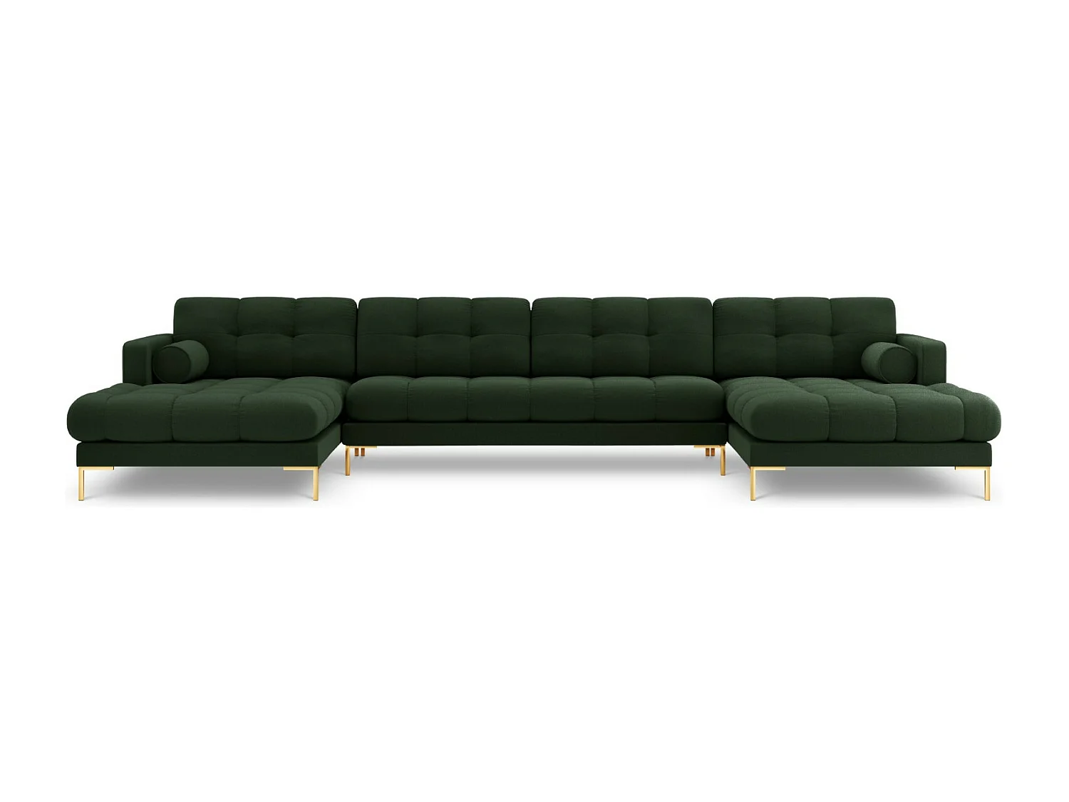 Cosmopolitan Design - Sofá panorâmico "Bali" 7 lugares em tecido estrutural verde escuro - 383x185x75cm