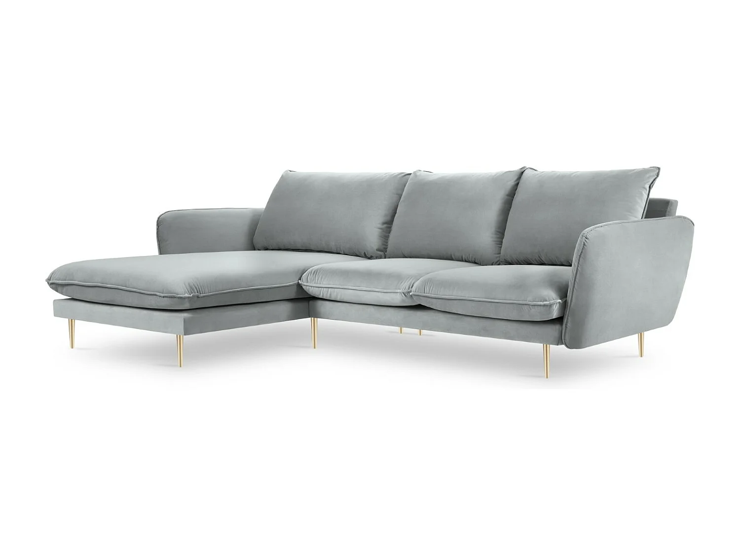 Cosmopolitan Design - Canapé d'angle gauche "Vienna" 5 places en velours gris clair - 255x170x95cm