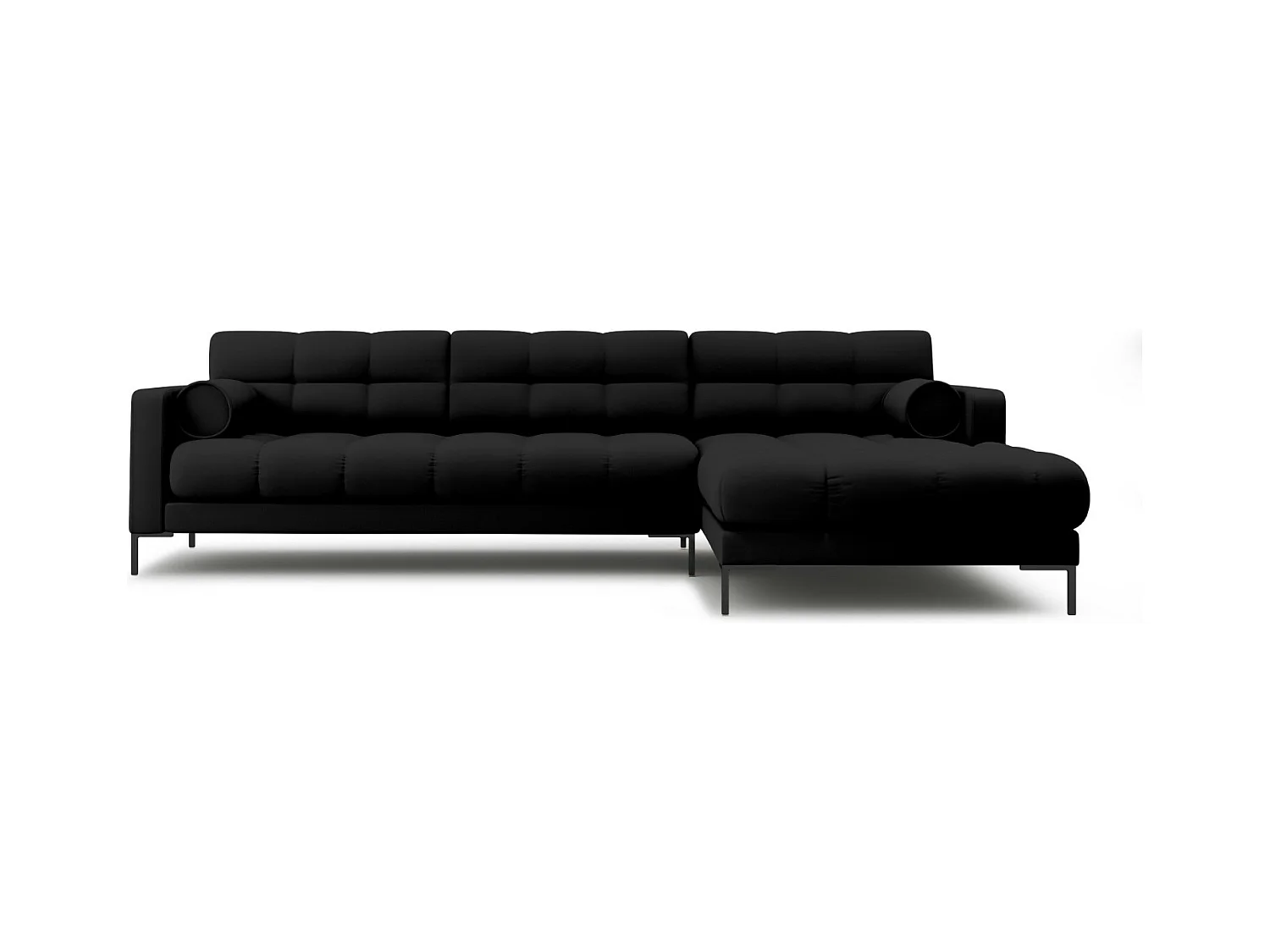 Cosmopolitan Design - Rechter hoekbank "Bali" 5 zitplaatsen, Structurele stof, Zwart - 293x185x75cm