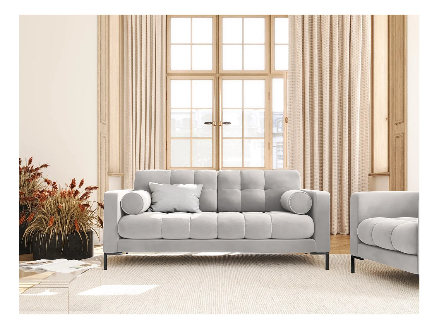 Cosmopolitan Design - Canapé "Bali" 2 places en velours argent - 152x92x75cm