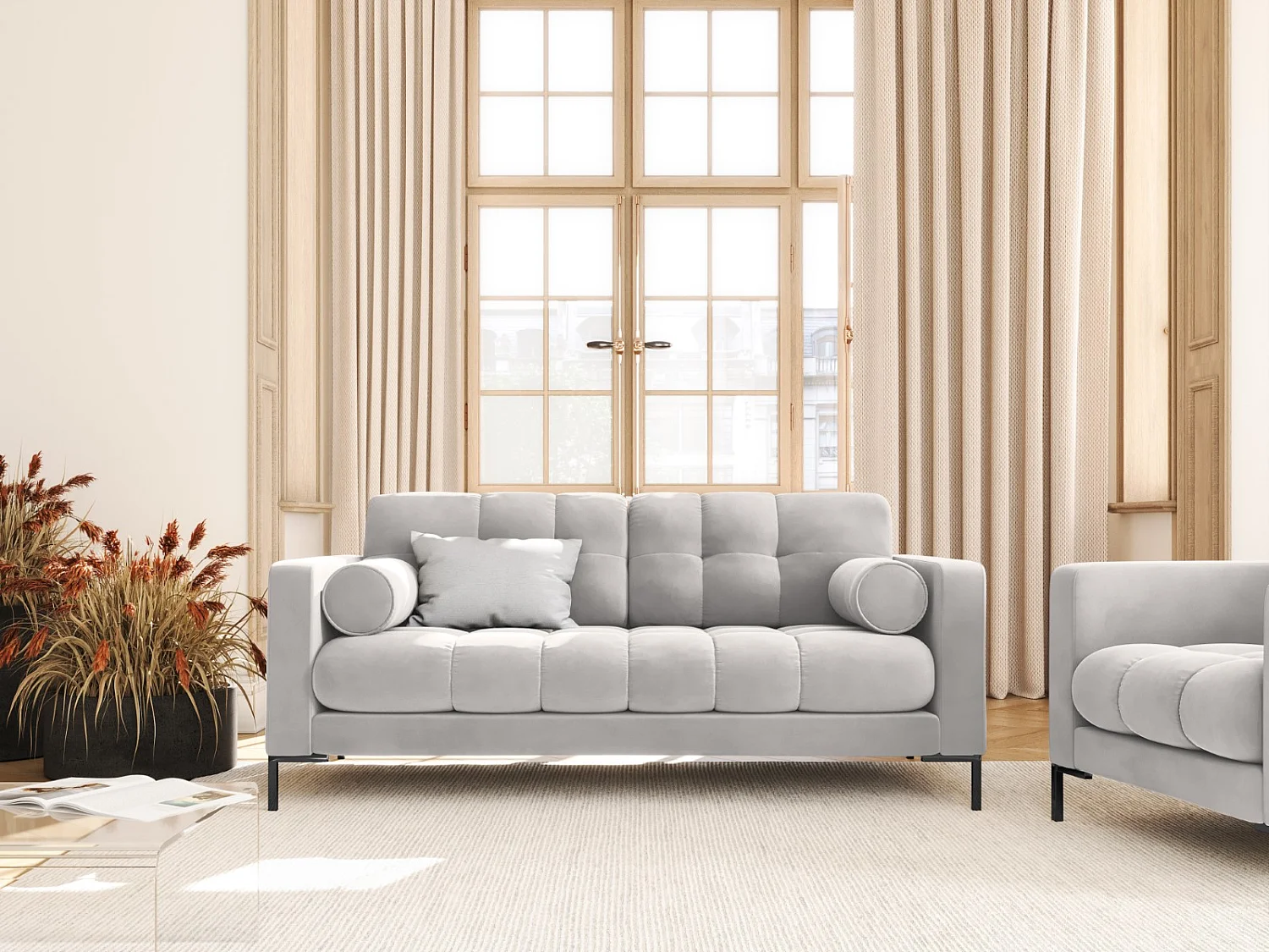 Cosmopolitan Design - Sofá "Bali" 2 lugares em veludo prata - 152x92x75cm