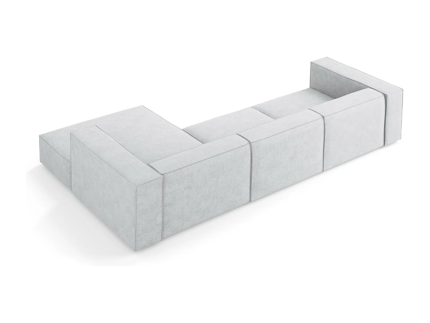 Cosmopolitan Design - Rechter hoekbank "Arendal" 4 zitplaatsen, Chenille met ribbeleffect, Lichtgrijs - 284x166x70cm