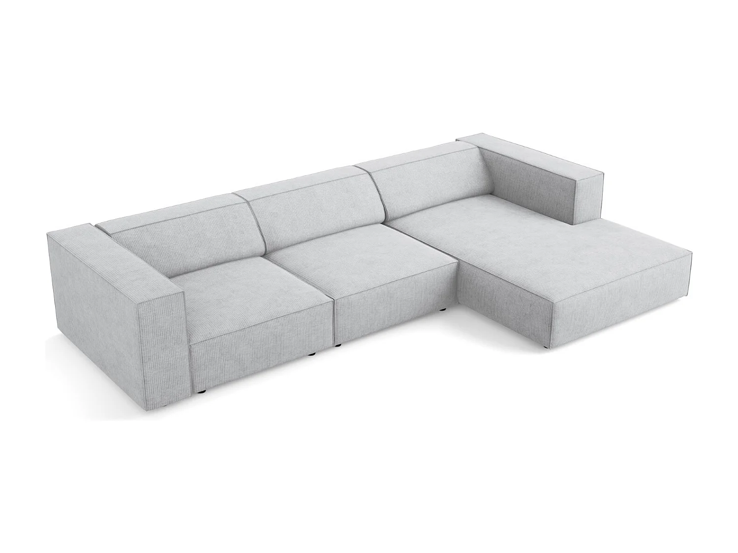 Cosmopolitan Design - Rechter hoekbank "Arendal" 4 zitplaatsen, Chenille met ribbeleffect, Lichtgrijs - 284x166x70cm