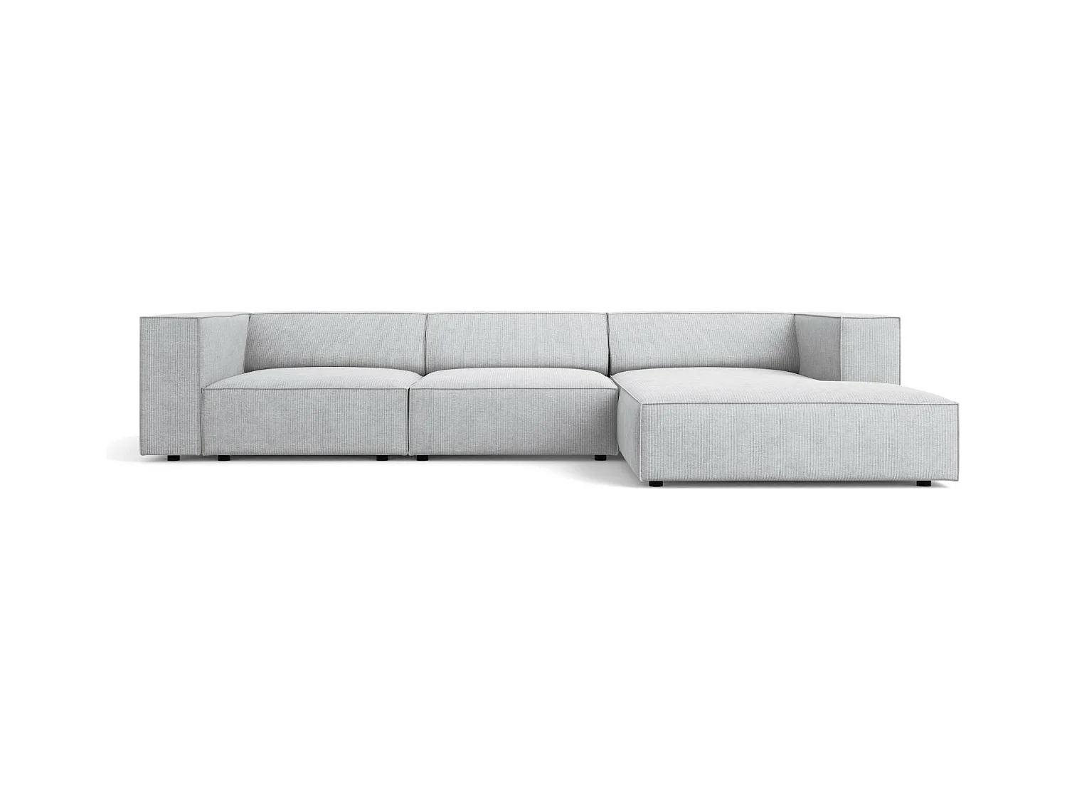 Cosmopolitan Design - Rechter hoekbank "Arendal" 4 zitplaatsen, Chenille met ribbeleffect, Lichtgrijs - 284x166x70cm