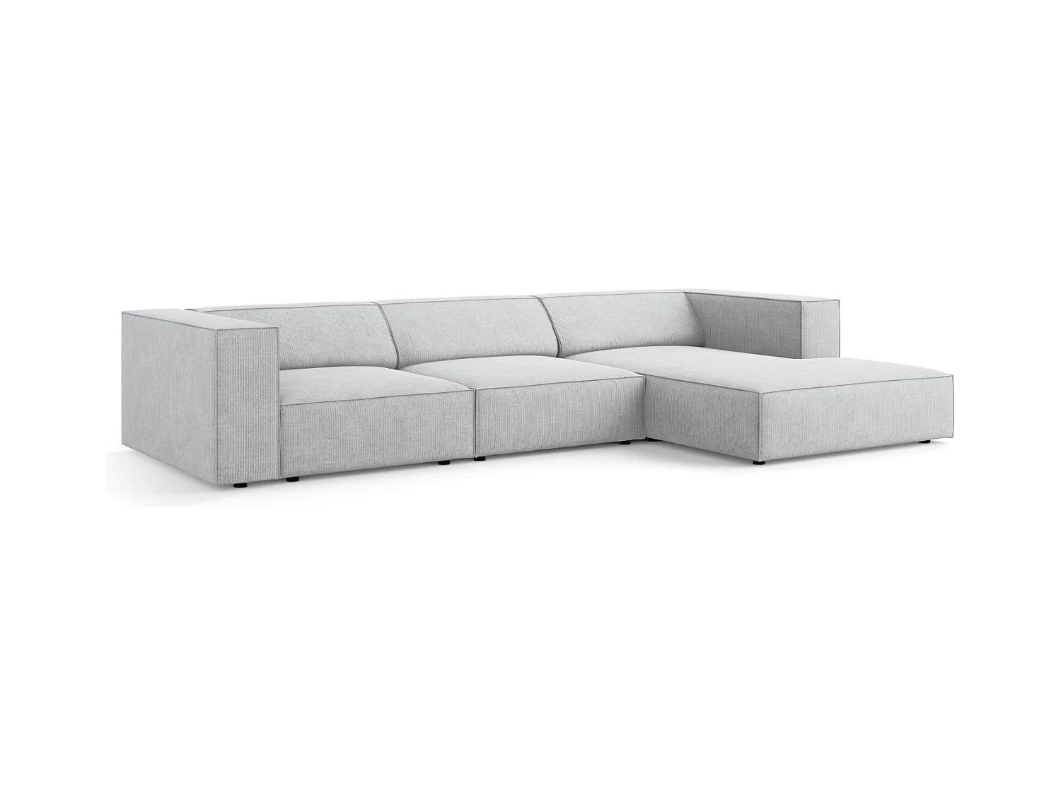 Cosmopolitan Design - Divano angolare destro "Arendal" 4 posti in ciniglia con effetto a coste grigio chiaro - 284x166x70cm