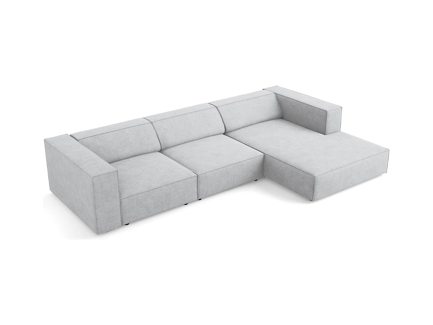 Cosmopolitan Design - Divano angolare destro "Arendal" 4 posti in ciniglia con effetto a coste grigio chiaro - 284x166x70cm