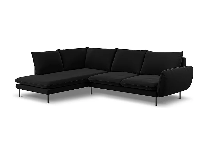 Cosmopolitan Design - 6-Sitzer Ecksofa links "Vienna" aus Samt schwarz - 275x185x95cm