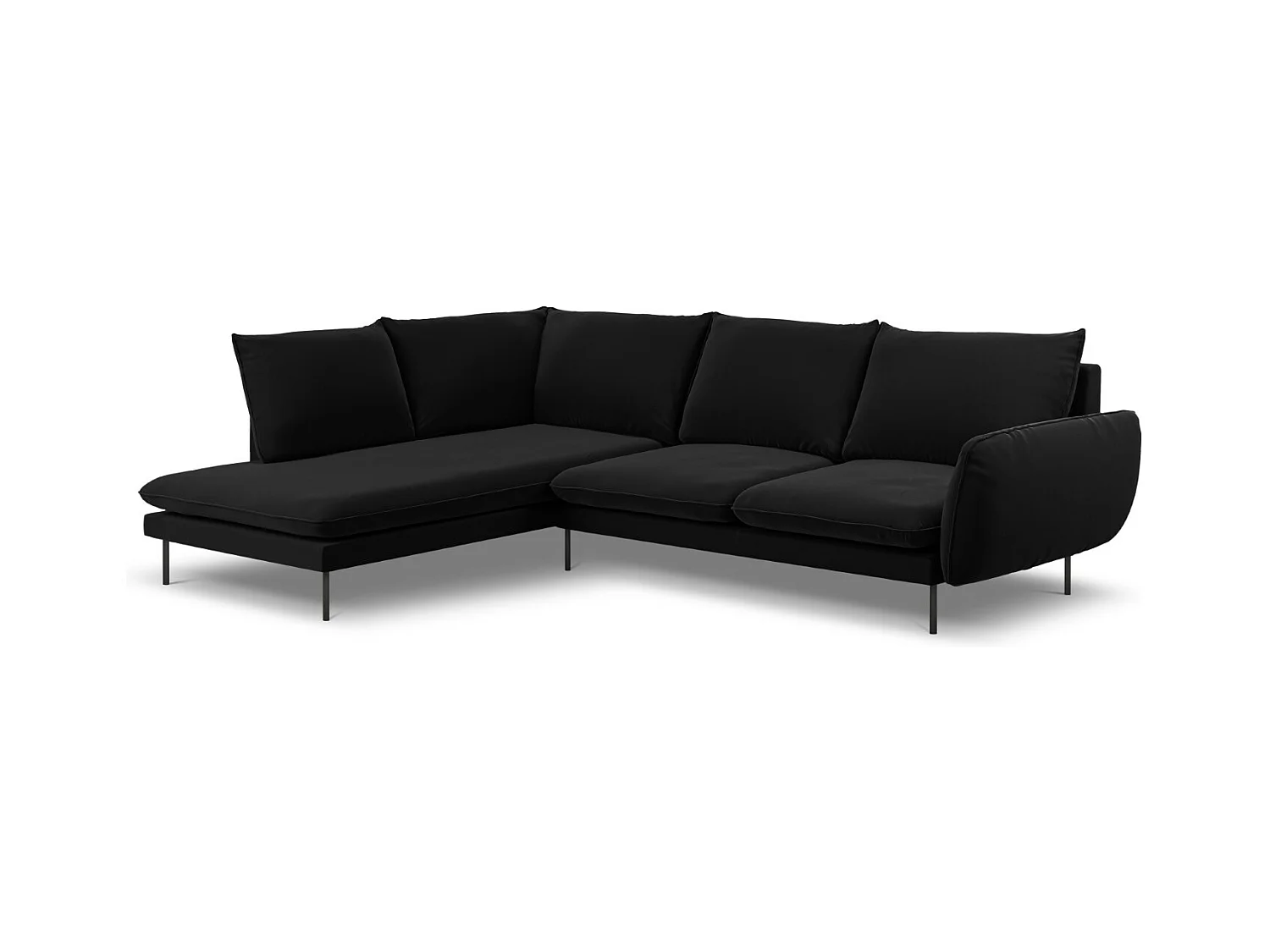 Cosmopolitan Design - Linker hoekbank "Vienna" 6 zitplaatsen, Flueel, Zwart - 275x185x95cm