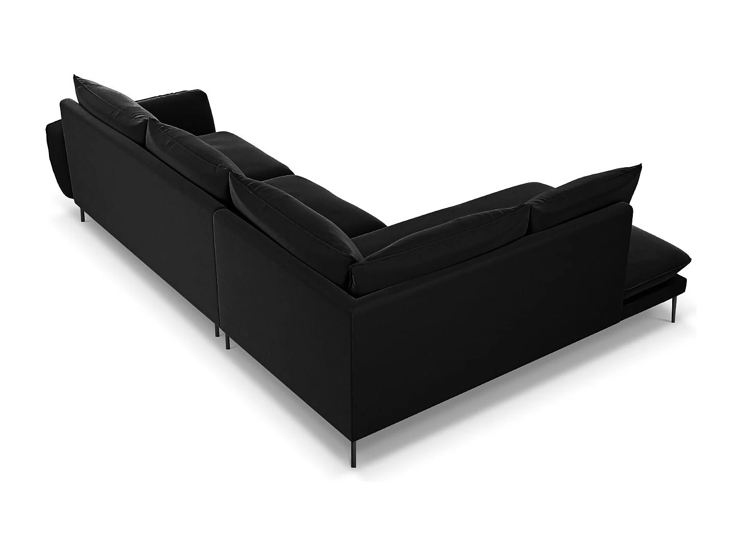 Cosmopolitan Design - Canapé d'angle gauche "Vienna" 6 places en velours noir - 275x185x95cm