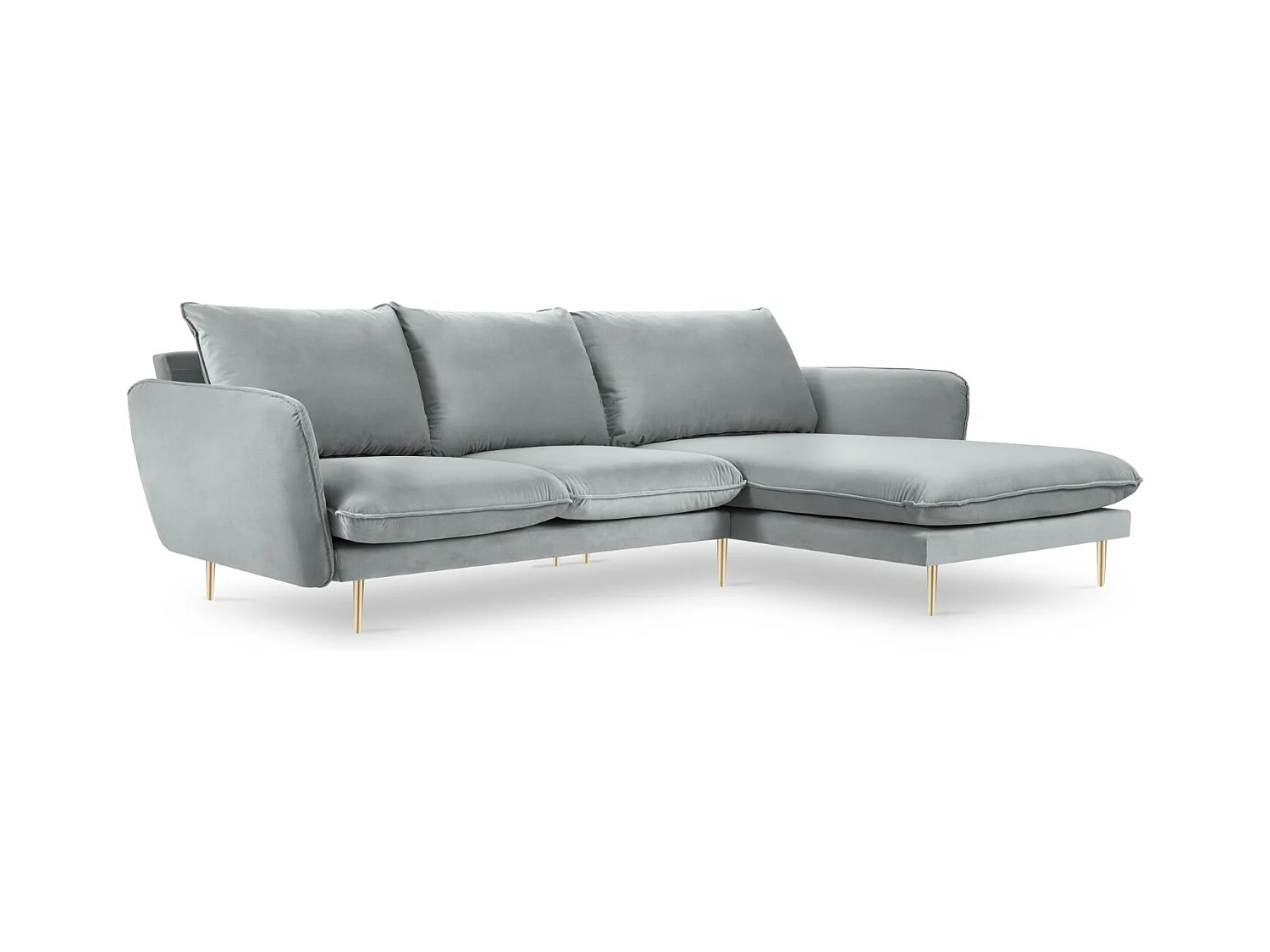 Cosmopolitan Design - Sofá de canto direito "Vienna" 5 lugares em veludo cinza claro - 255x170x95cm