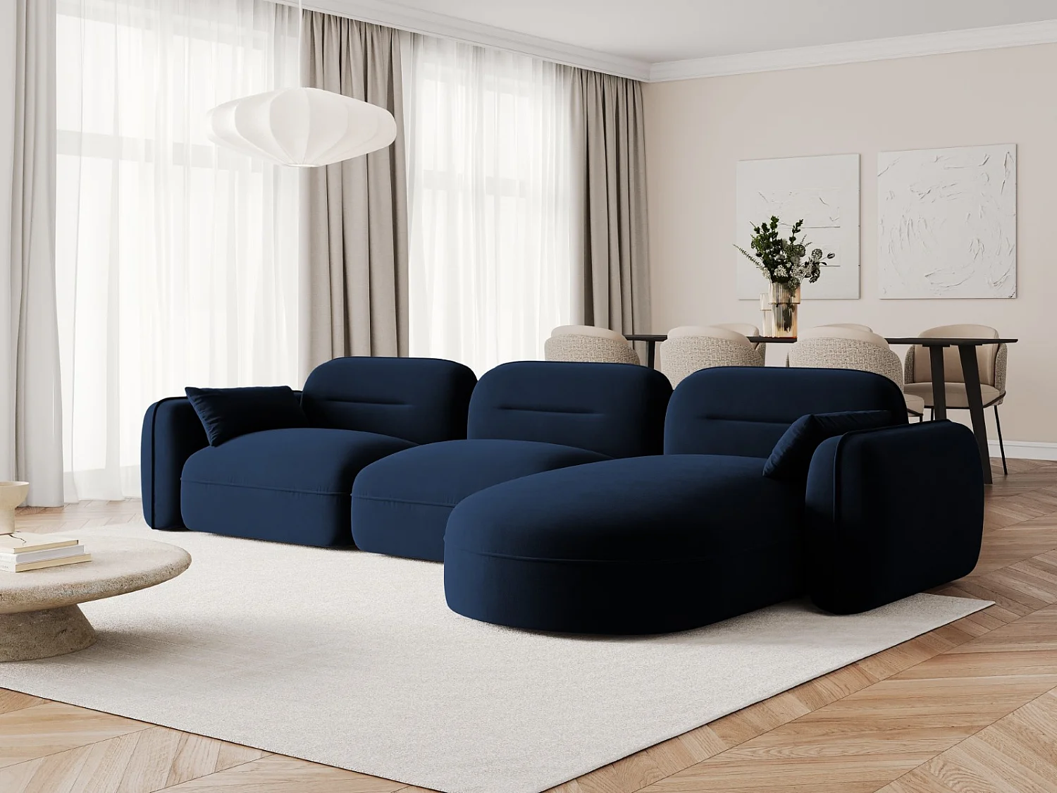 Cosmopolitan Design - Canapé d'angle droit modulable "Sydney" 4 places en velours bleu roi - 320x165x70cm