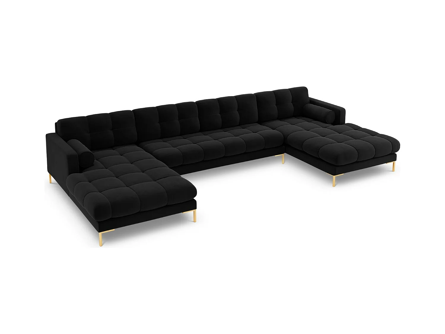 Cosmopolitan Design - Panoramische bank "Bali" 7 zitplaatsen, Flueel, Zwart - 383x185x75cm