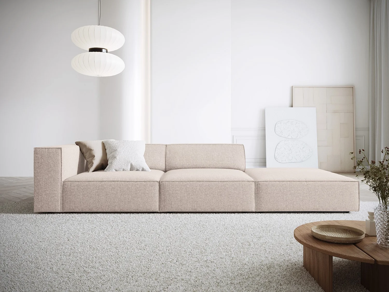 Cosmopolitan Design - Rechte bank "Arendal" 4 zitplaatsen, Chenille, Beige - 262x102x70cm