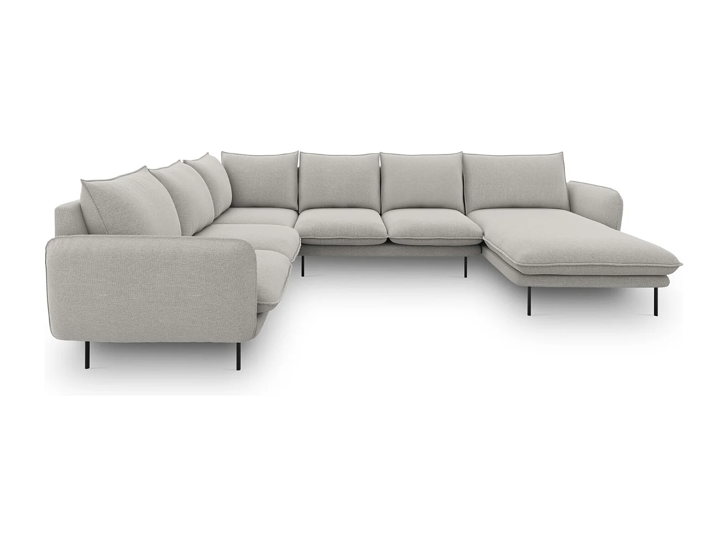 Cosmopolitan Design - Canapé d'angle gauche panoramique "Vienna" 7 places en tissu structurel gris clair - 330x235x95cm