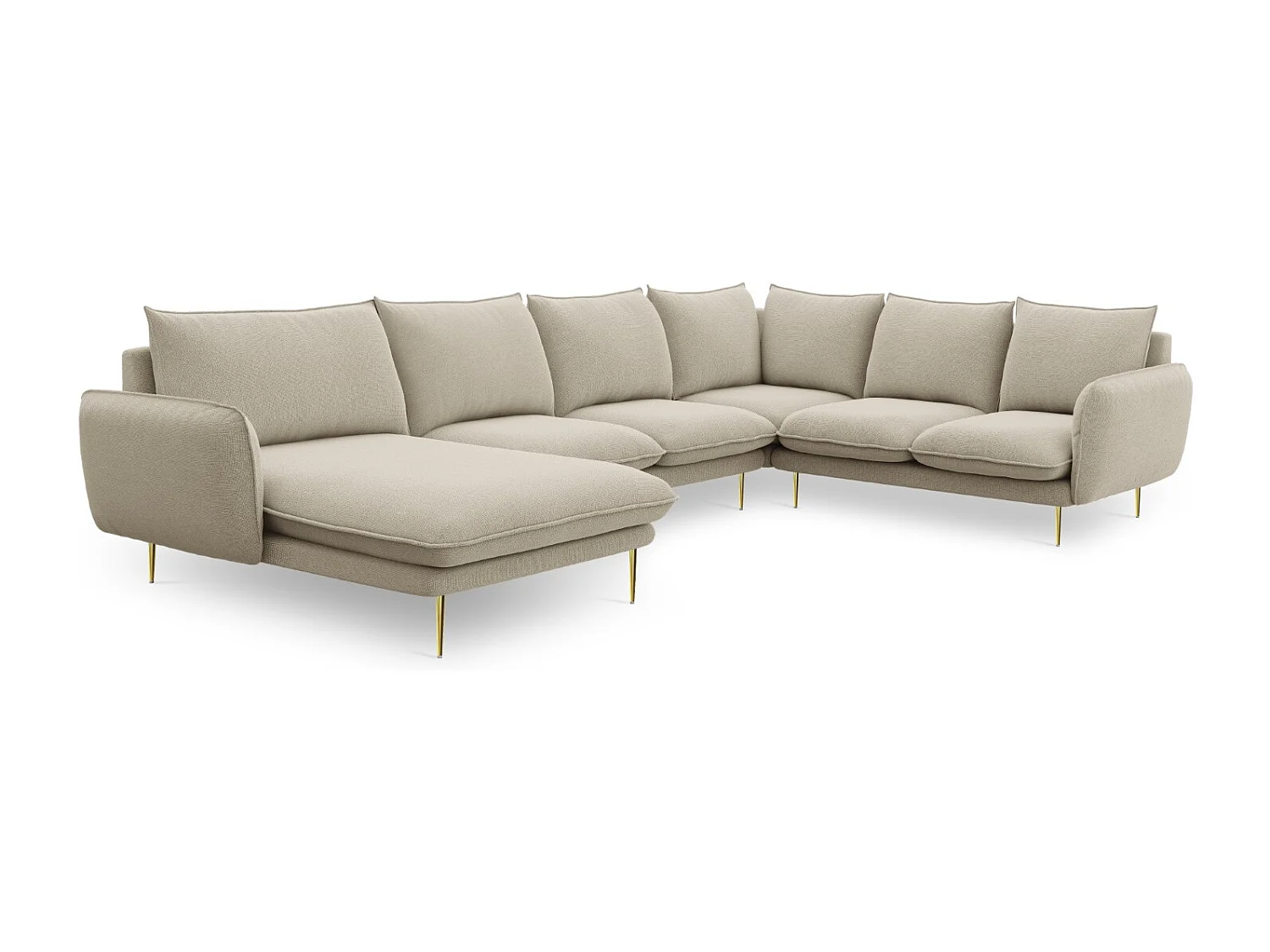 Cosmopolitan Design - Panoramische hoekbank rechts "Vienna" 7 zitplaatsen, Structurele stof, Beige - 330x235x95cm