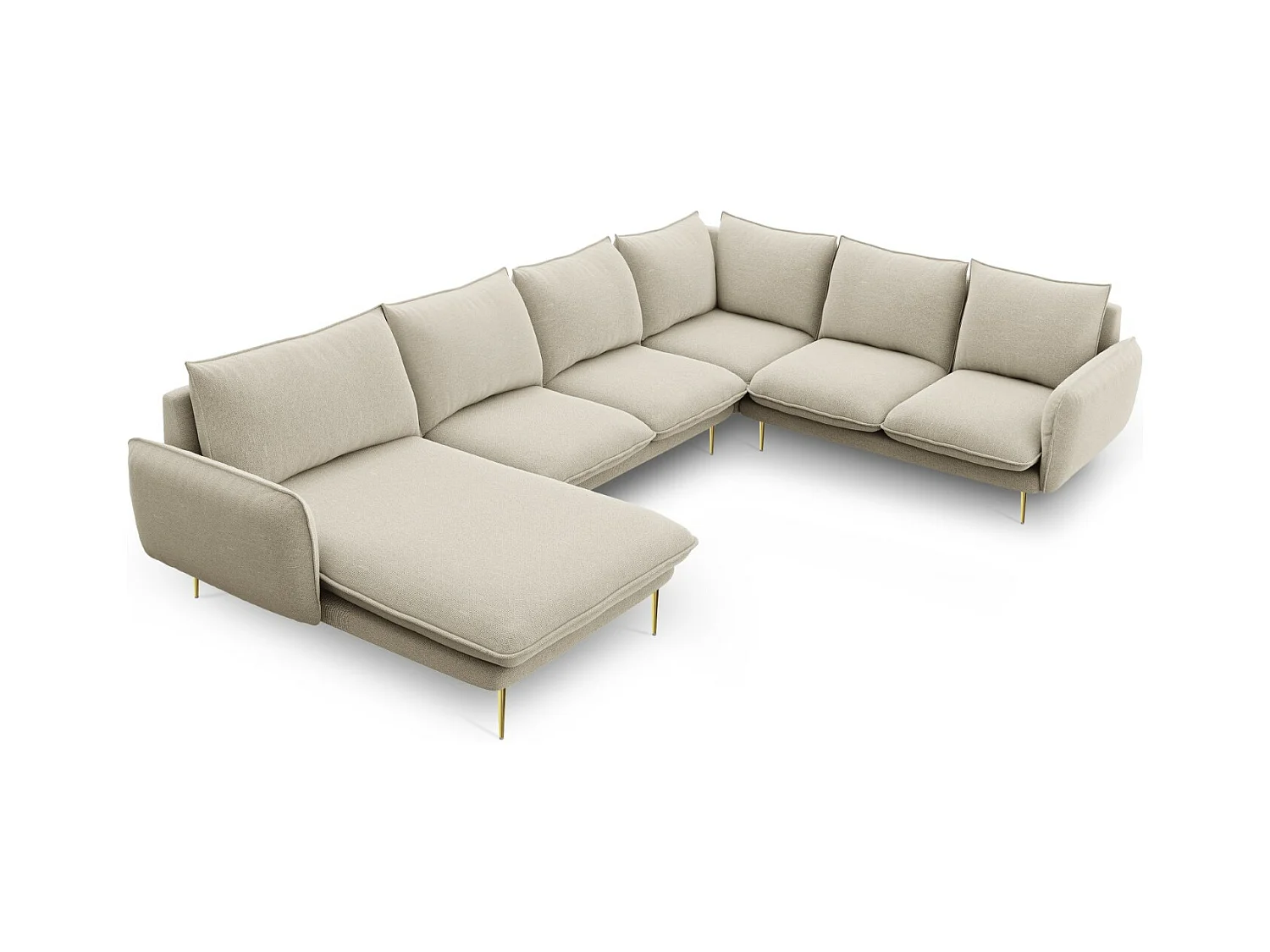 Cosmopolitan Design - Panoramische hoekbank rechts "Vienna" 7 zitplaatsen, Structurele stof, Beige - 330x235x95cm