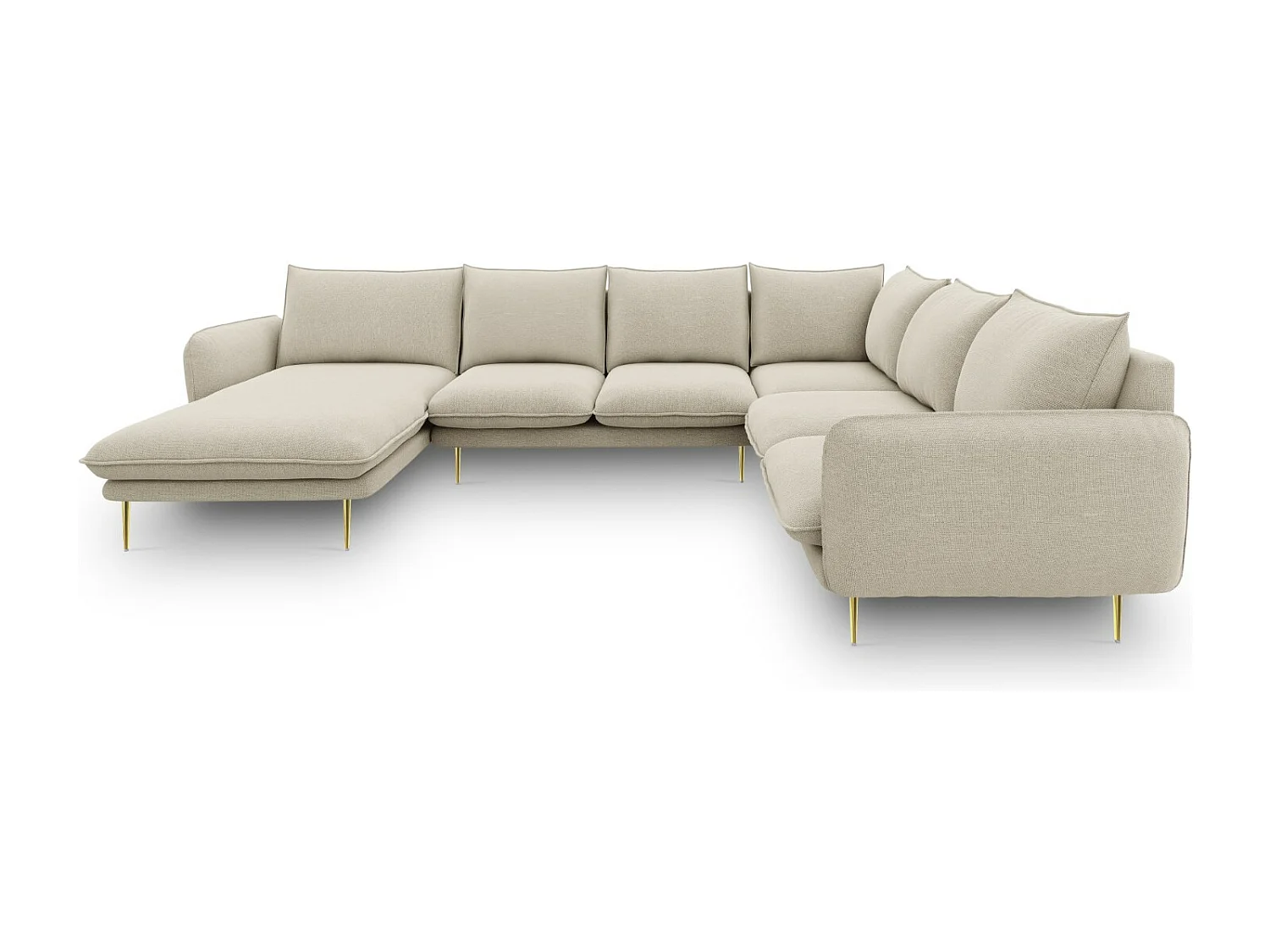 Cosmopolitan Design - Sofá de canto direito panorâmico "Vienna" 7 lugares em tecido estrutural bege - 330x235x95cm