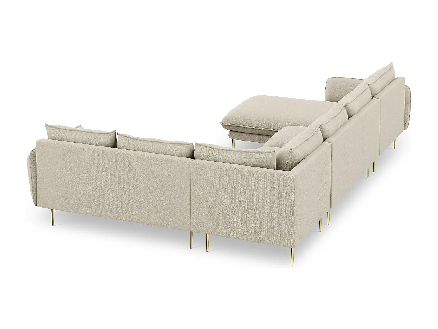 Cosmopolitan Design - Sofá de canto direito panorâmico "Vienna" 7 lugares em tecido estrutural bege - 330x235x95cm