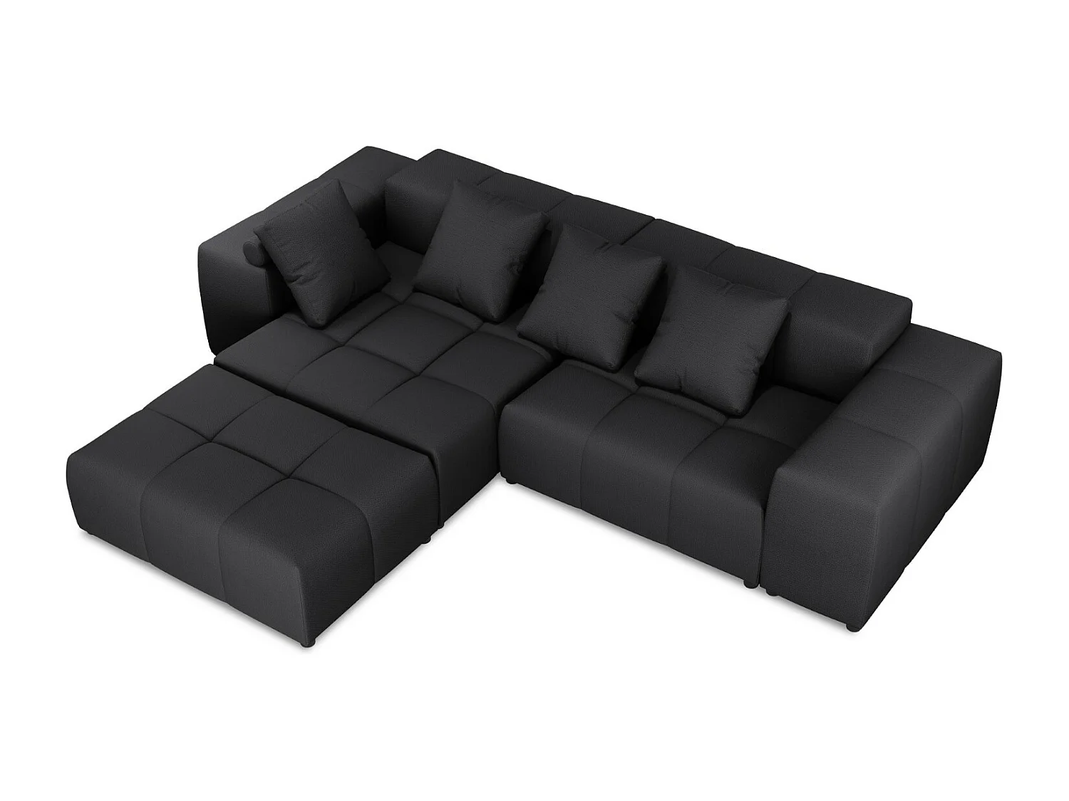 Cosmopolitan Design - Divano angolare modulare reversibile "Rome" 5 posti in tessuto strutturato nero - 320x240x75cm