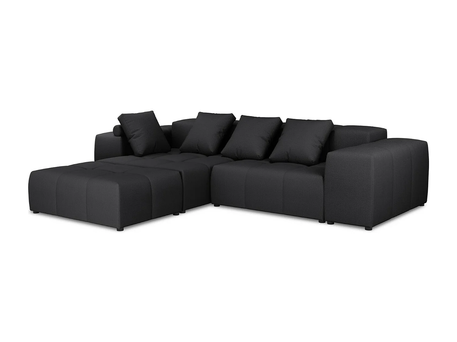 Cosmopolitan Design - Sofá de canto modular simétrico "Rome" 5 lugares em tecido estrutural preto - 320x240x75cm