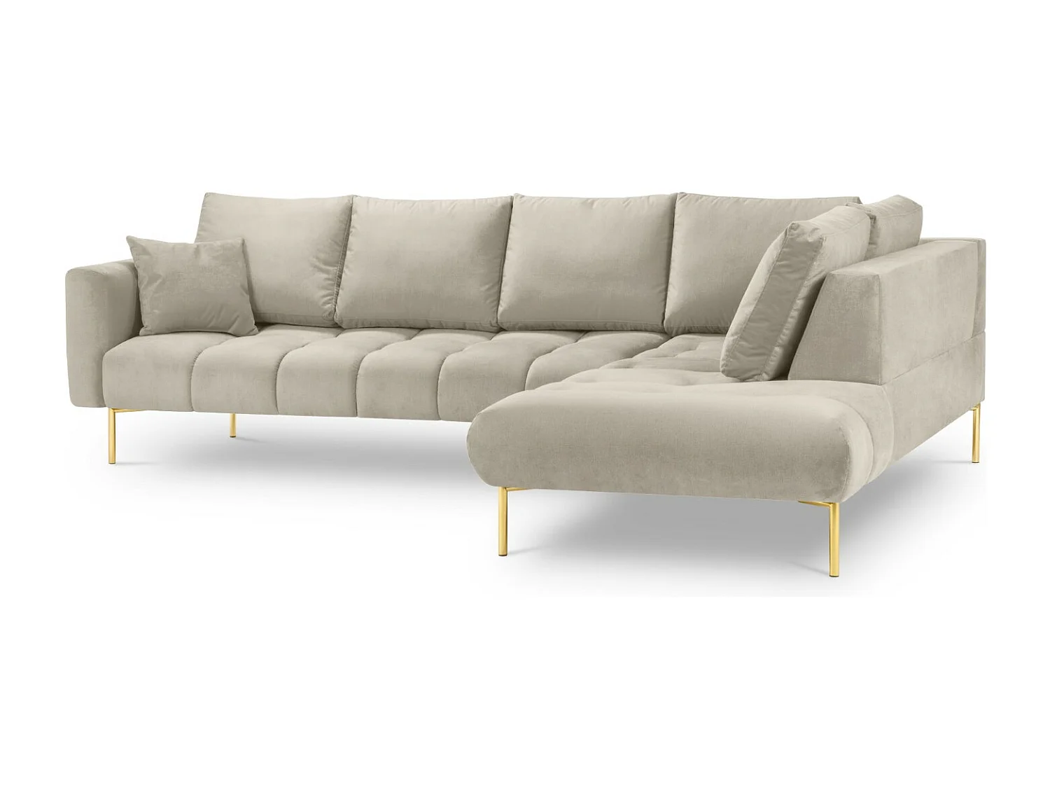 Cosmopolitan Design - Sofá esquinero derecho "Hastings" 5 plazas de terciopelo beige - 301x216x75cm
