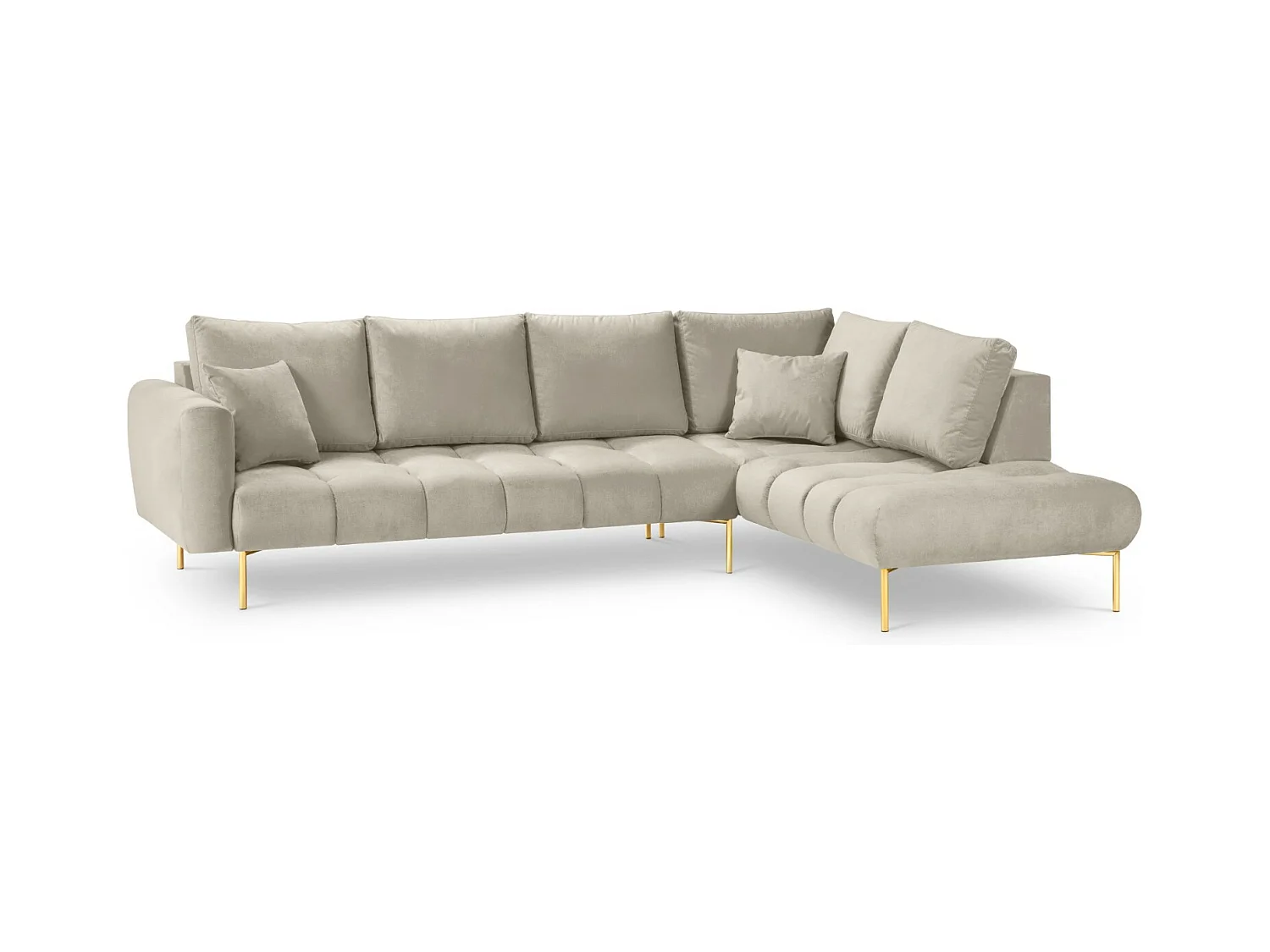 Cosmopolitan Design - Canapé d'angle droit "Hastings" 5 places en velours beige - 301x216x75cm