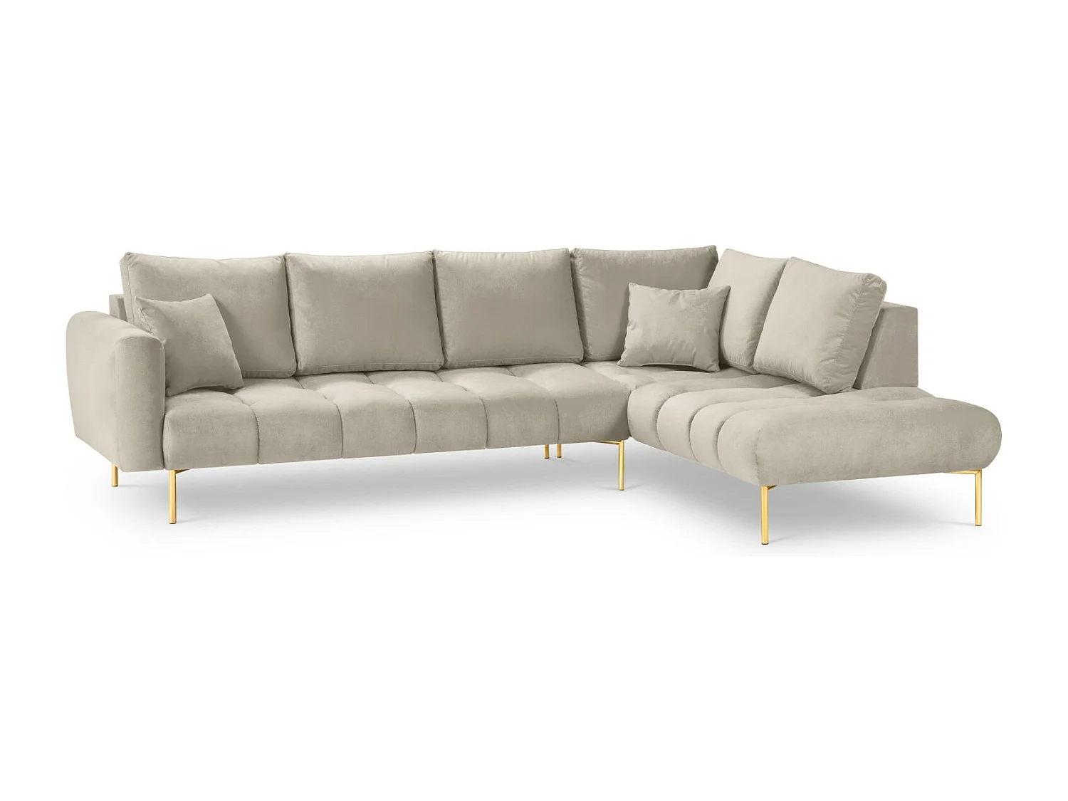 Cosmopolitan Design - Sofá de canto direito "Hastings" 5 lugares em veludo bege - 301x216x75cm