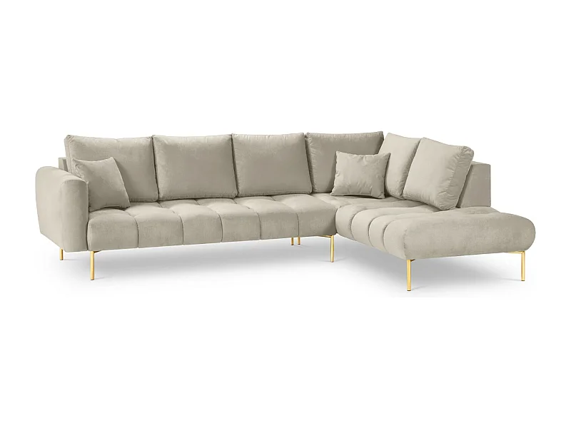 Cosmopolitan Design - Canapé d'angle droit "Hastings" 5 places en velours beige - 301x216x75cm