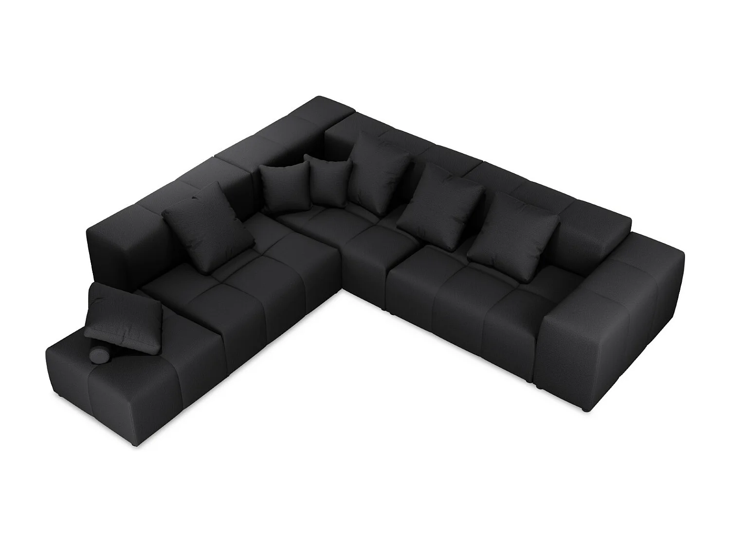 Cosmopolitan Design - Canapé d'angle symétrique modulable "Rome" 7 places en tissu structurel noir - 320x320x75cm