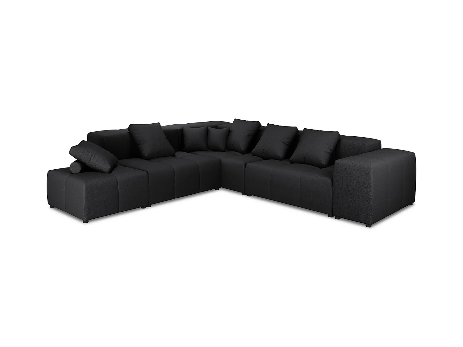 Cosmopolitan Design - Symmetrische modulaire hoekbank "Rome" 7 zitplaatsen, Structurele stof, Zwart - 320x320x75cm
