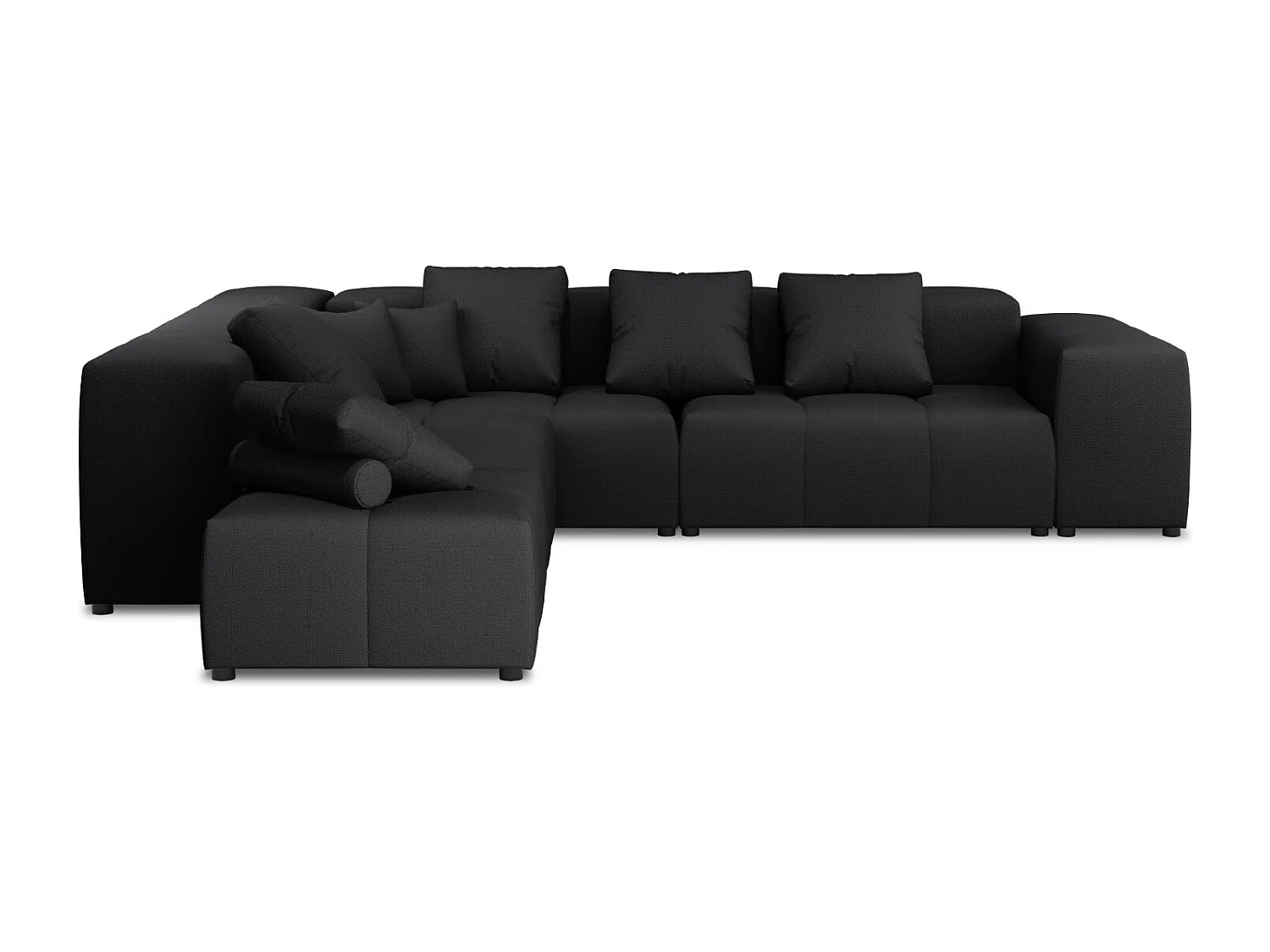 Cosmopolitan Design - Sofá de canto modular simétrico "Rome" 7 lugares em tecido estrutural preto - 320x320x75cm