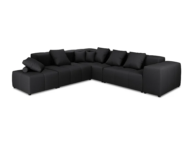 Cosmopolitan Design - Canapé d'angle symétrique modulable "Rome" 7 places en tissu structurel noir - 320x320x75cm