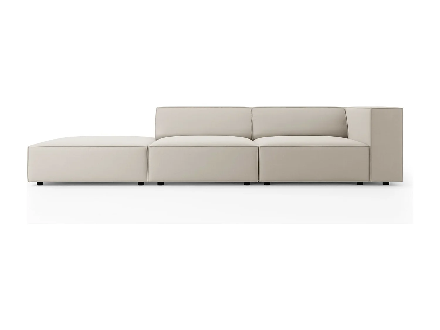 Cosmopolitan Design - 4-Sitzer linkes Sofa "Arendal" aus Samt Ecru - 262x102x70cm