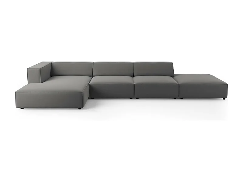 Cosmopolitan Design - Sofá de canto esquerdo "Arendal" 5 lugares em veludo cimento - 341x166x70cm