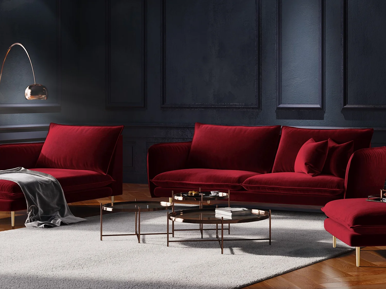 Cosmopolitan Design - Canapé "Vienna" 2 places en velours rouge - 160x92x95cm