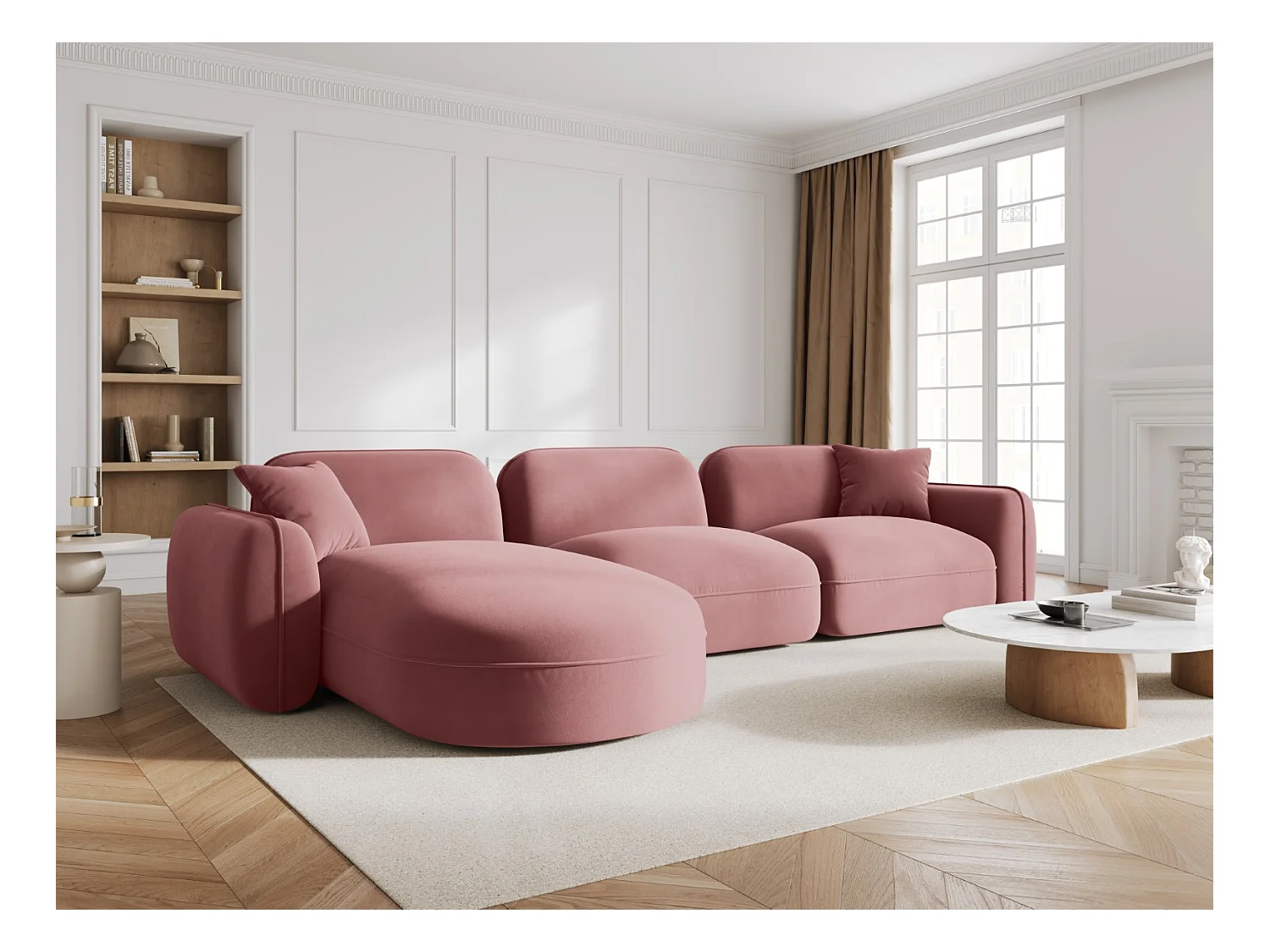 CXL by Christian Lacroix - Canapé d'angle gauche modulable "Lucien" 4 places en velours saumon - 320x165x70cm