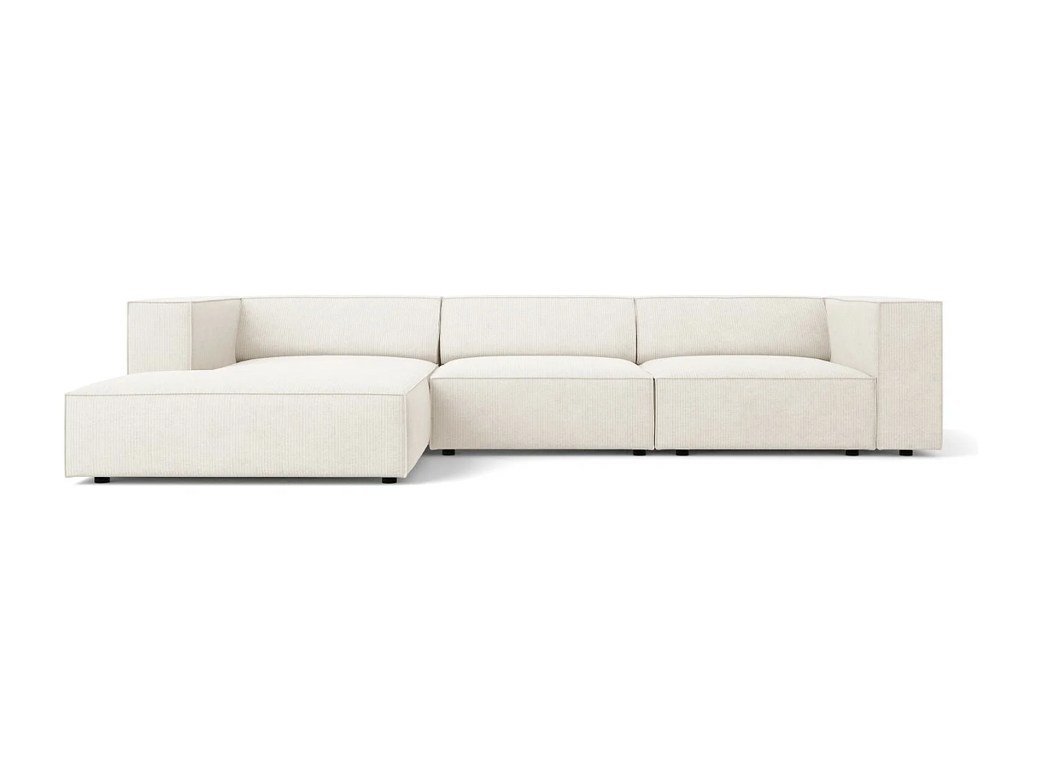Cosmopolitan Design - 4-Sitzer Ecksofa links "Arendal" aus Chenille-Stoff mit Rippeneffekt elfenbein - 284x166x70cm