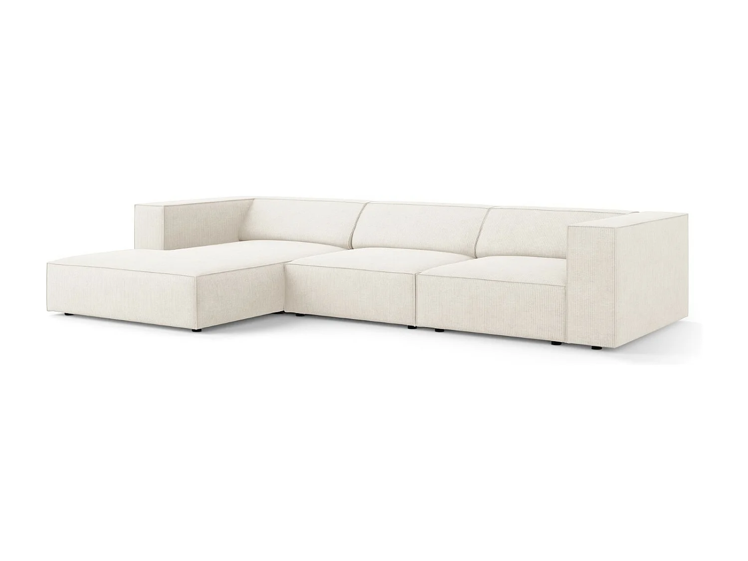 Cosmopolitan Design - 4-Sitzer Ecksofa links "Arendal" aus Chenille-Stoff mit Rippeneffekt elfenbein - 284x166x70cm