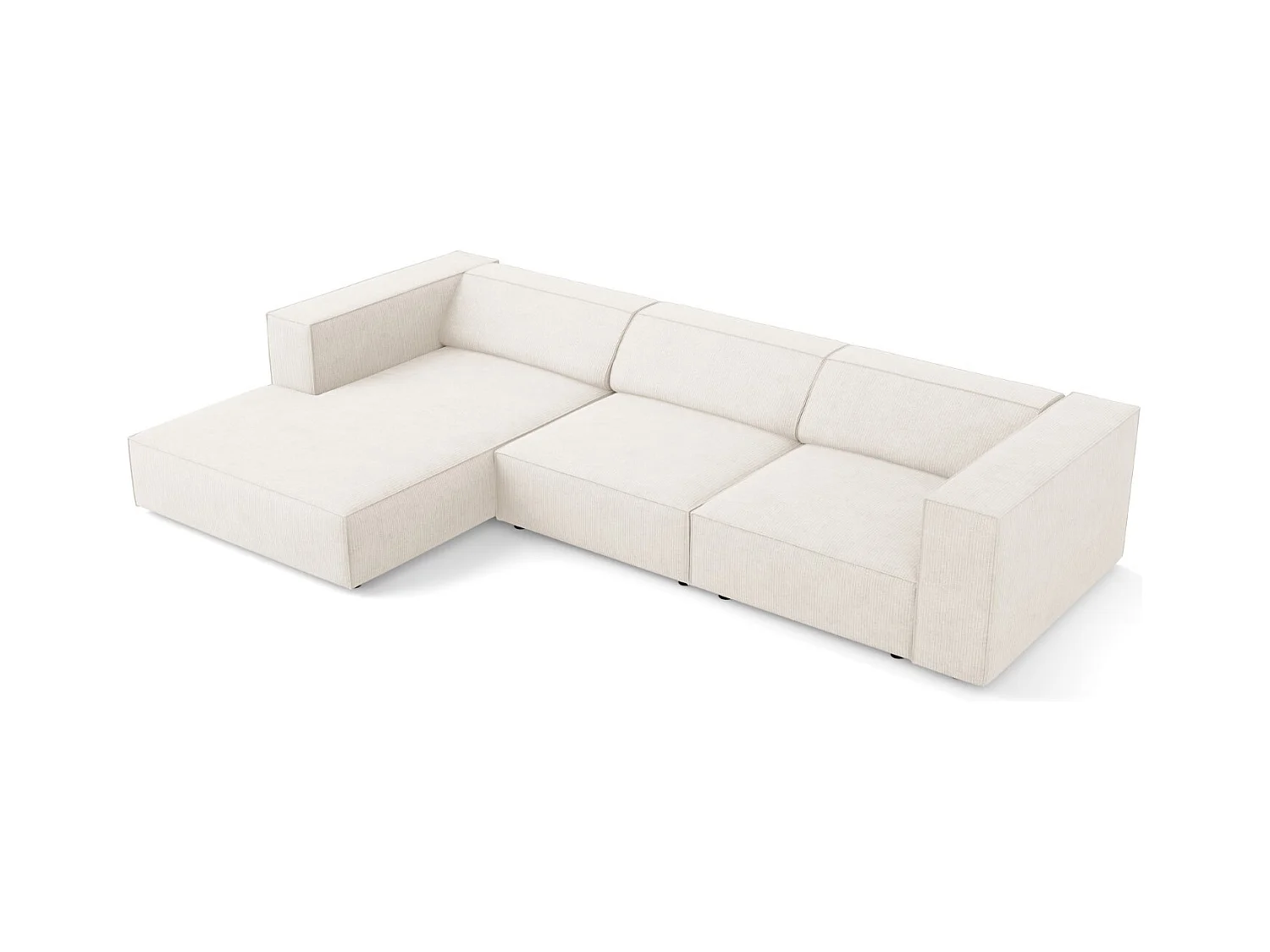 Cosmopolitan Design - Canapé d'angle gauche "Arendal" 4 places en chenille avec un effet côtelé ivoire - 284x166x70cm