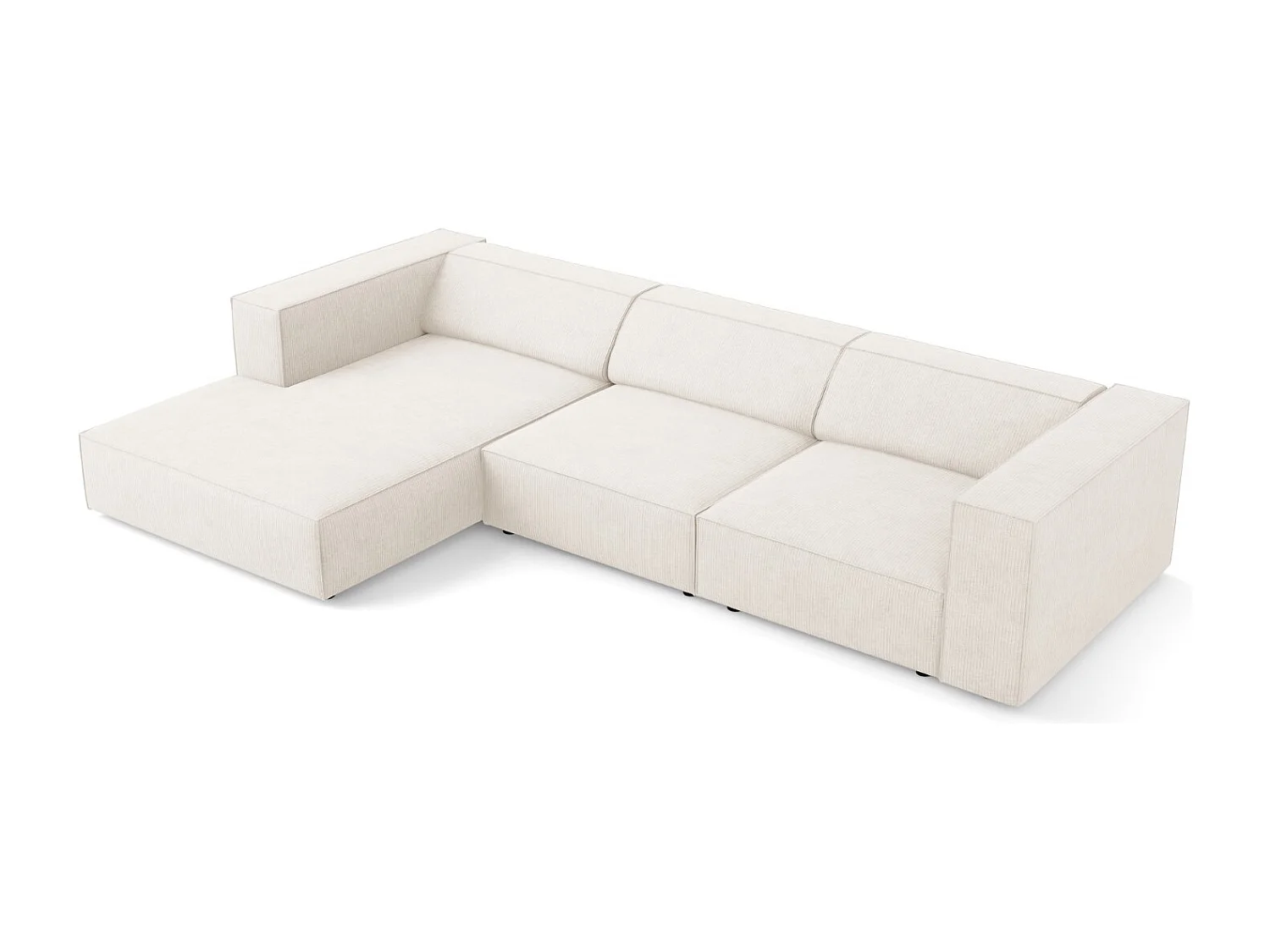 Cosmopolitan Design - Sofá de canto esquerdo "Arendal" 4 lugares em tecido chenille com efeito canelado marfim - 284x166x70cm