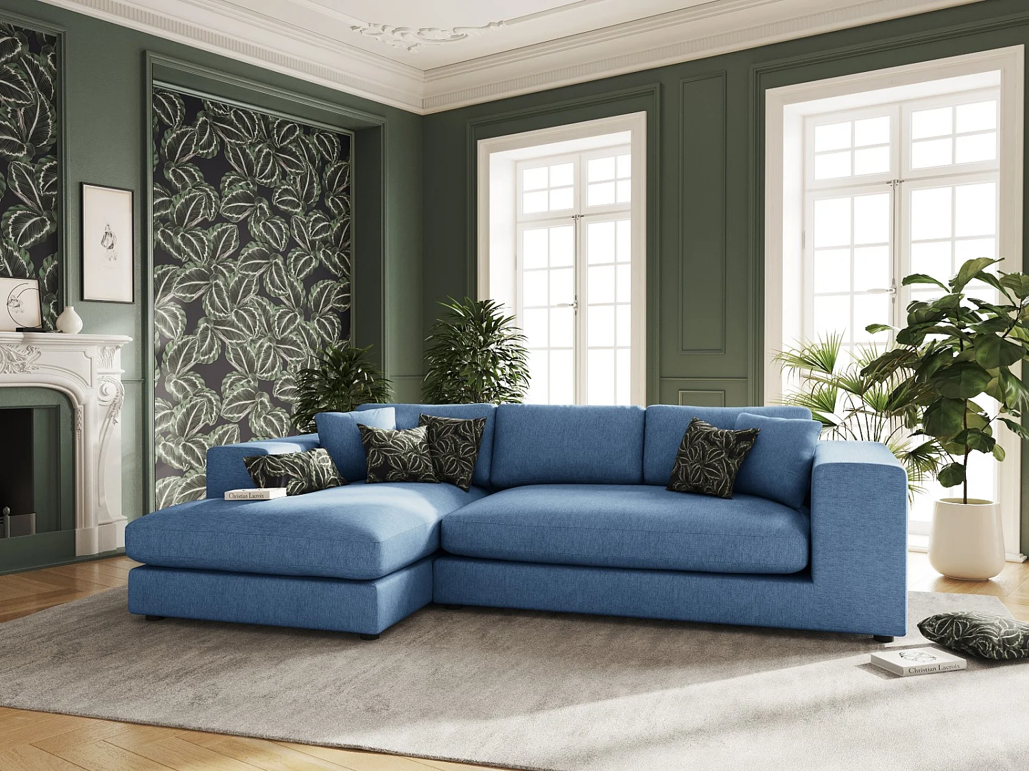 CXL by Christian Lacroix - 5-Sitzer Ecksofa links "Tendance" Sitzer aus strukturiertem Stoff dunkelblau - 282x174x72cm