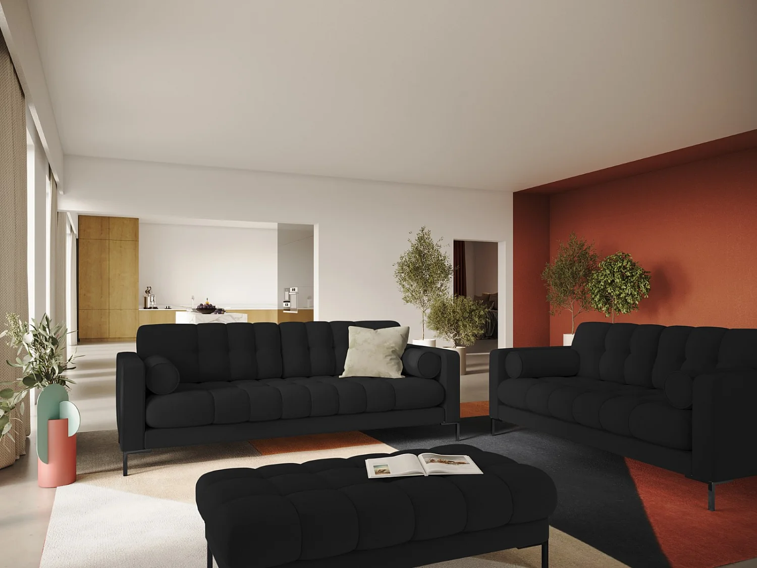 Cosmopolitan Design - Canapé "Bali" 3 places en tissu structurel noir - 177x92x75cm